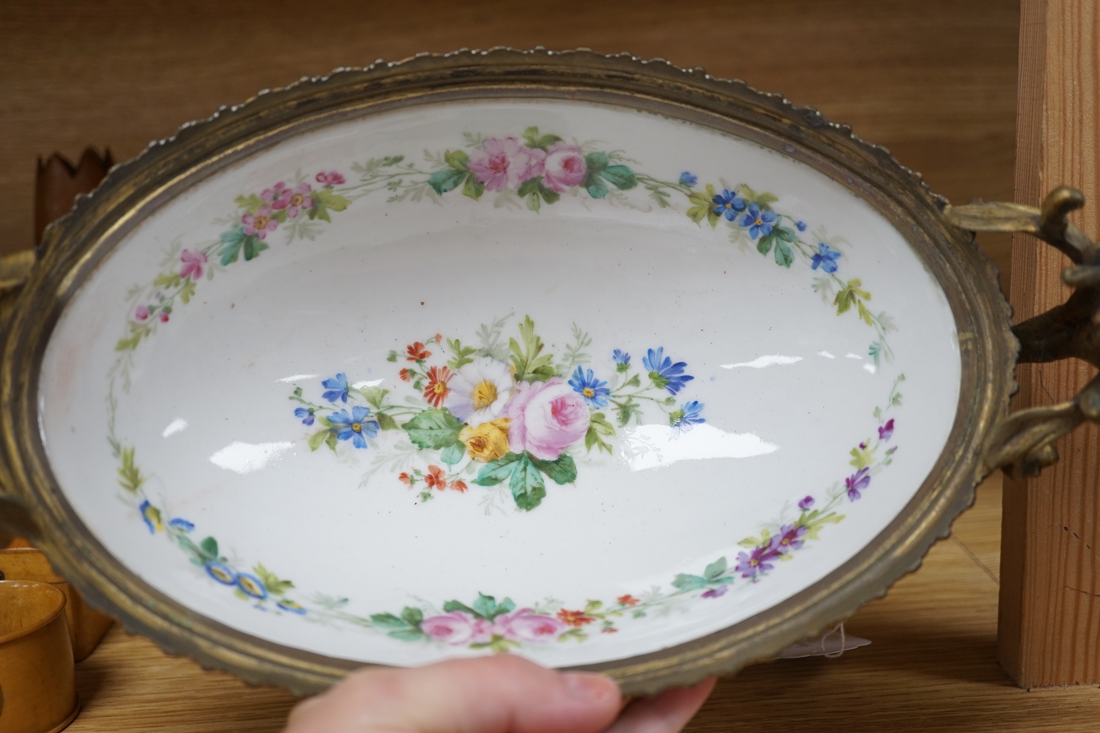 A Sevres-style ormolu mounted centrepiece. 31cm wide